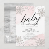 Het is Koud Buiten Roze Waterverf Baby shower Invi Kaart (Voorkant / Achterkant)