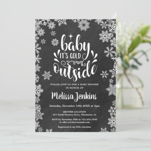 Het is koud buiten schoolbord Winter Baby Shower Kaart (Staand voorkant)