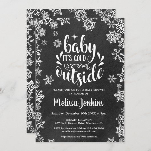 Het is koud buiten schoolbord Winter Baby Shower Kaart (Voorkant / Achterkant)