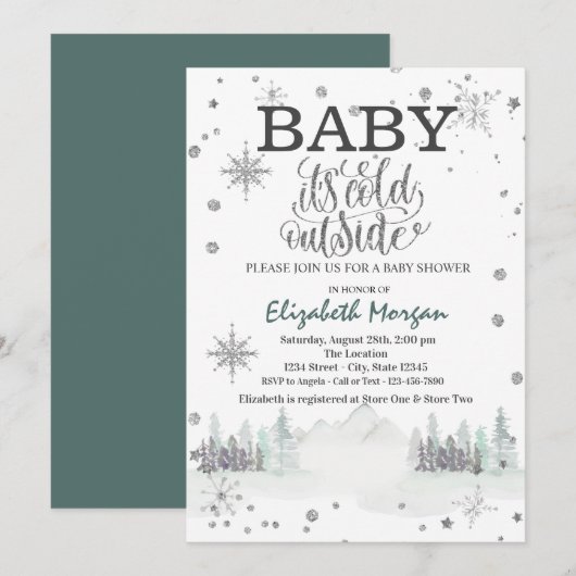 Het is koud buiten Snowflakes Forest Baby shower Kaart (Voorkant / Achterkant)