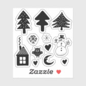 Het is koud buiten Snowman Trees Hearts B/W Sticker (Vel)