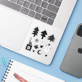 Het is koud buiten Snowman Trees Hearts B/W Sticker (Laptop met iPhone)