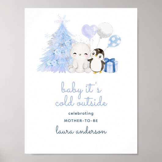Het is koud buiten Waterverf Winter Baby shower Poster (Voorkant)