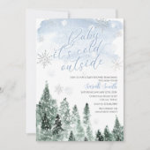 Het is koud buiten Winter Blauwe Jongens Baby Show Kaart (Voorkant)
