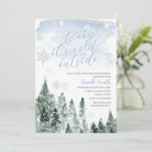 Het is koud buiten Winter Blauwe Jongens Baby Show Kaart (Staand voorkant)