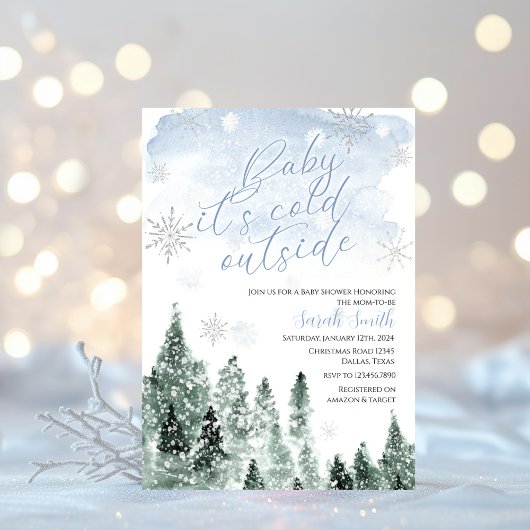 Het is koud buiten Winter Blauwe Jongens Baby Show Kaart