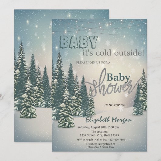 Het is koud buiten Winter dennenbomen babyshower Kaart (Voorkant / Achterkant)