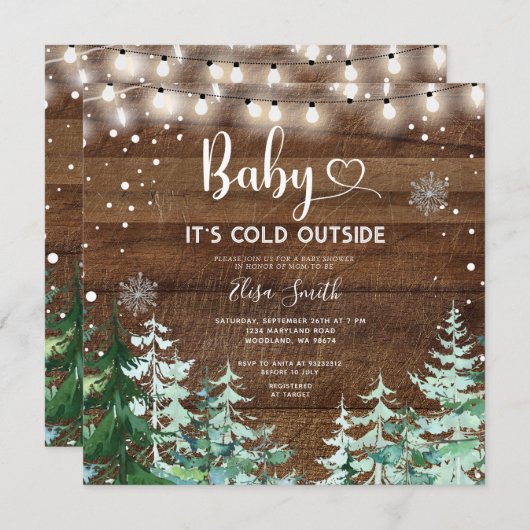 Het is koud buiten Winter Pine Forest Baby shower Kaart (Voorkant / Achterkant)
