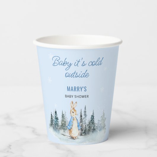 Het is koud buiten Winter Rabbit Baby shower Papieren Bekers (Voorkant)
