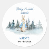 Het is koud buiten Winter Rabbit Baby shower Ronde Sticker (Voorkant)