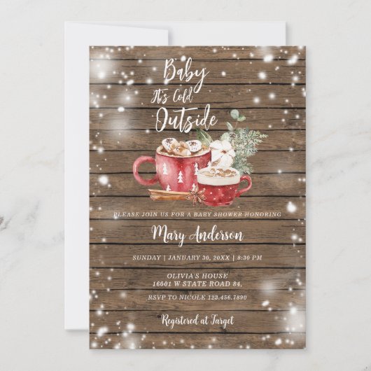 Het is koud buiten Winter Rustic Wood Baby shower Kaart (Voorkant)