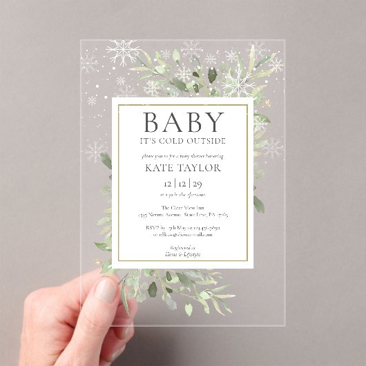 Het is koud buiten Winter Snow Baby Shower Acryl Uitnodigingen (Insitu (Draagbaar))