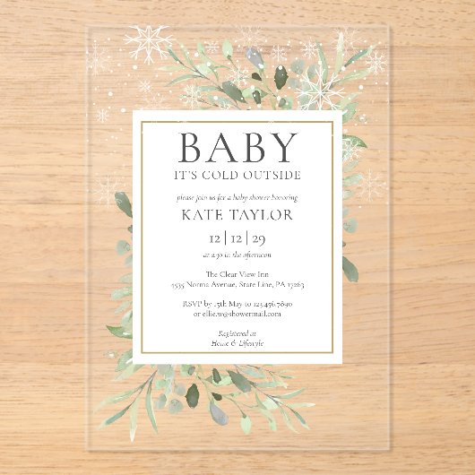 Het is koud buiten Winter Snow Baby Shower Acryl Uitnodigingen (Voorkant)