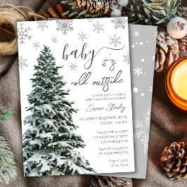 Het is koud buiten | Winter Tree Grey Baby shower Kaart