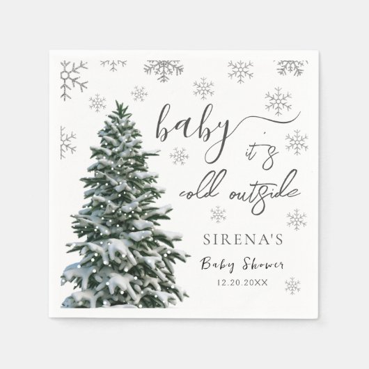 Het is koud buiten | Winter Tree Grey Baby shower Servet (Voorkant)