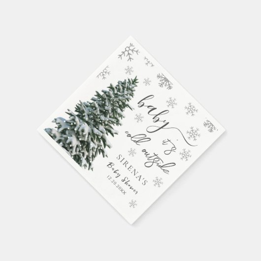 Het is koud buiten | Winter Tree Grey Baby shower Servet (Hoek)