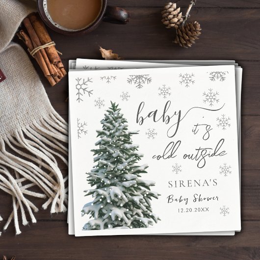 Het is koud buiten | Winter Tree Grey Baby shower Servet