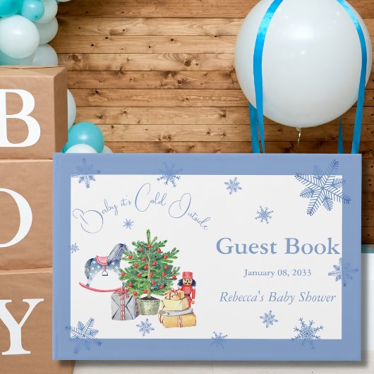 Het is koudblauw Baby shower voor Kerstmis. Gastenboek