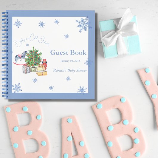 Het is koudblauw kerstblauw Baby shower gast Notitieboek