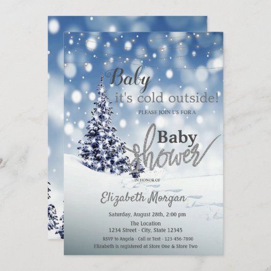 Het is koude Baby shower buiten de winterpine Kaart (Voorkant / Achterkant)
