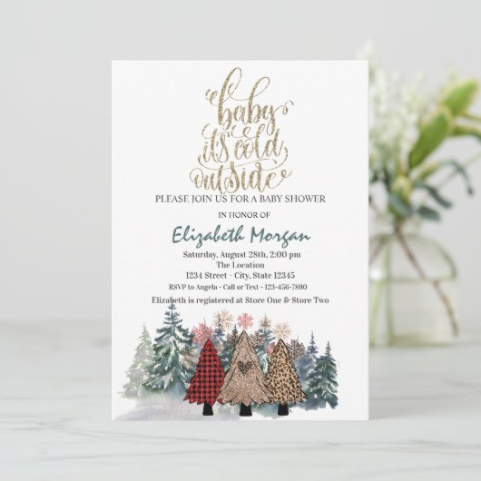 Het is koude Baby shower van de Pine Trees Kaart (Staand voorkant)