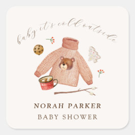 Het is koude winter kamperen kleding Baby shower Vierkante Sticker