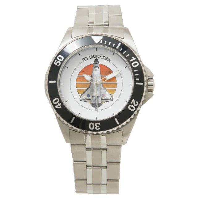 Het is lanceertijd Space Shuttle Discovery Sunrise Horloge (Voorkant)