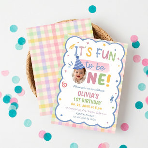 Het is leuk om één te zijn Pastel Gingham verjaard Kaart