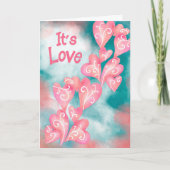 Het is Liefde – Roze & Turquoise Hartcascade Kaart (Voorkant)