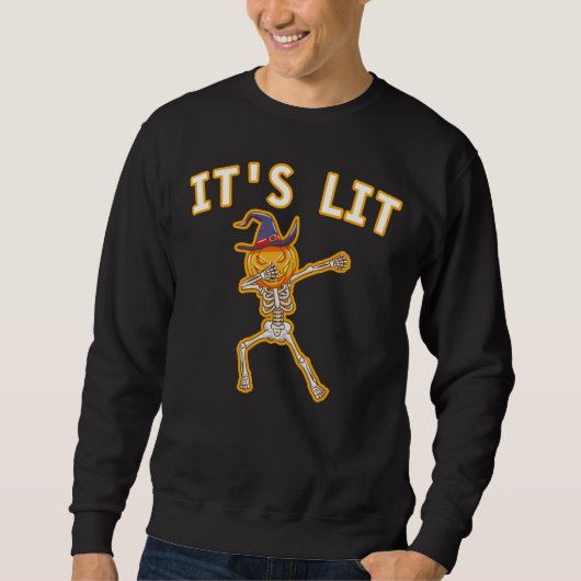 HET IS LIT - DABBING HALLOWEEN PUMPKIN SKELETON TRUI (Voorkant)