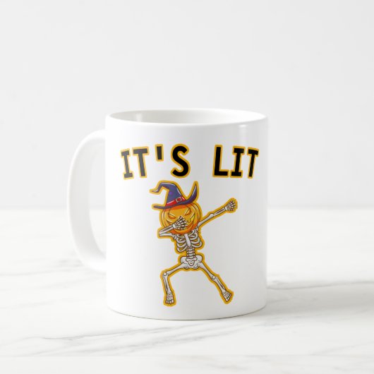 HET IS LIT - DABBING HALLOWEEN SKELETON PUMPKIN KOFFIEMOK (Voorkant links)