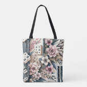 "Het is Mahjong Tijd" Bloemendruk Tote Bag (Achterkant)