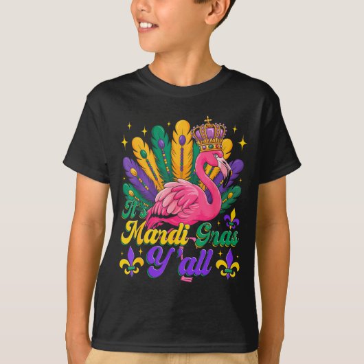 Het is Mardi Gras Yall Grappige Flamingo Carnaval T-shirt (Voorkant)