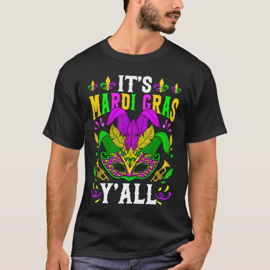 Het is Mardi Gras Yall Mask Jester Mannen Women De T-shirt (Voorkant)