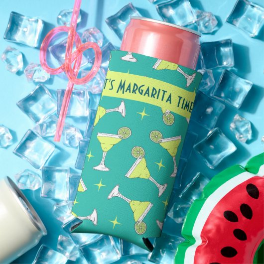 Het is Margarita Time Retro Cocktail Patterned Blu Seltzer Blikjeskoeler (Insitu Zomer)