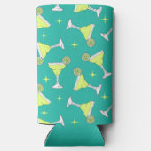 Het is Margarita Time Retro Cocktail Patterned Blu Seltzer Blikjeskoeler (Achterkant)