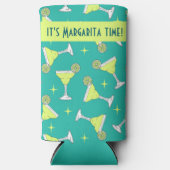 Het is Margarita Time Retro Cocktail Patterned Blu Seltzer Blikjeskoeler (Voorkant)