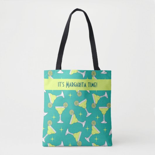 Het is Margarita Time Retro Cocktail Patterned Blu Tote Bag (Voorkant)
