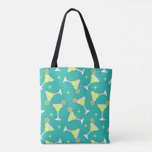 Het is Margarita Time Retro Cocktail Patterned Blu Tote Bag (Achterkant)