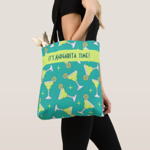 Het is Margarita Time Retro Cocktail Patterned Blu Tote Bag