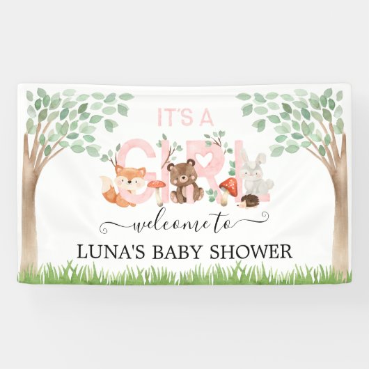 Het Is Meisje Bos Baby Shower Welkomstbanner Spandoek (Horizontaal)