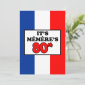 Het is Memere's 80ste verjaardag Franse vlag Invit Kaart (Staand voorkant)