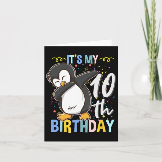 Het is mijn 10e verjaardag dabbing pinguïn kaart (Voorkant)