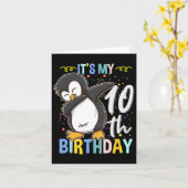 Het is mijn 10e verjaardag dabbing pinguïn kaart (Gele Bloem)