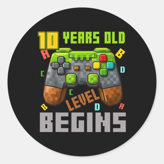 Het is mijn 10e verjaardag Pixel Gaming Controller Ronde Sticker (Voorkant)
