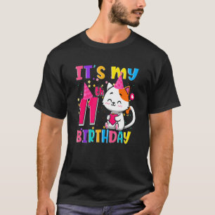 Het is mijn 11e verjaardag 11 jaar oud meisje kat t-shirt