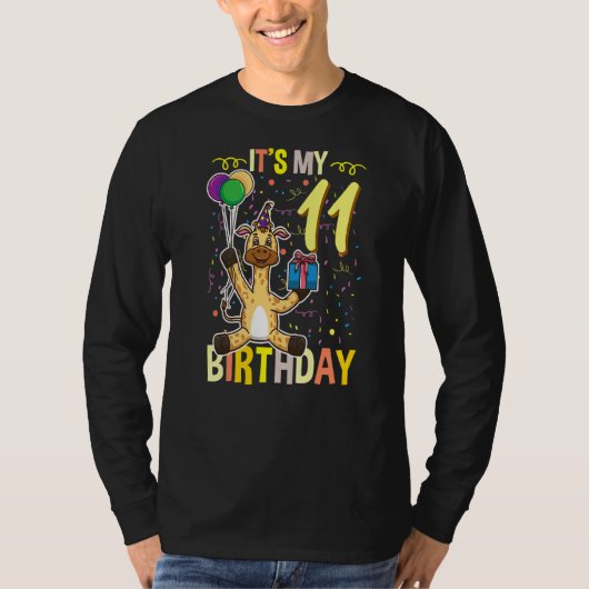 Het is mijn 11e verjaardag Giraffe dier 1 T-shirt (Voorkant)