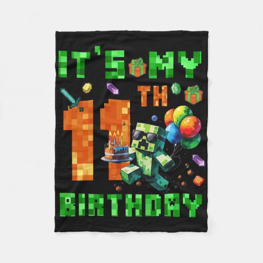 Het is mijn 11e verjaardag Pixel Nummer Videospel  Fleece Deken (Voorkant)
