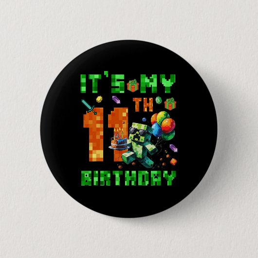 Het is mijn 11e verjaardag Pixel Nummer Videospel  Ronde Button 5,7 Cm (Voorkant)