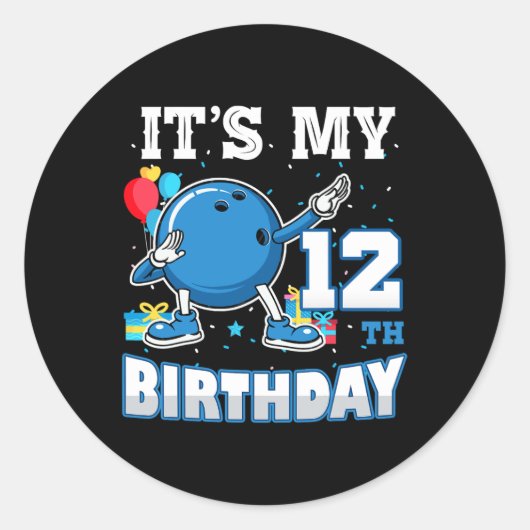 Het is mijn 12e verjaardag Dabbing Bowling 12 jaar Ronde Sticker (Voorkant)